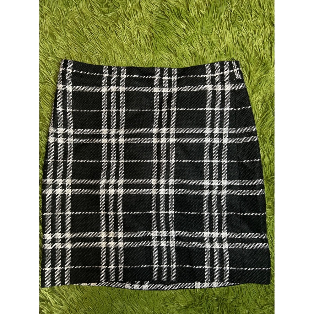 J.Crew Skirt Women 00 Black White Plaid Mini Textured Lined Back Zip Career